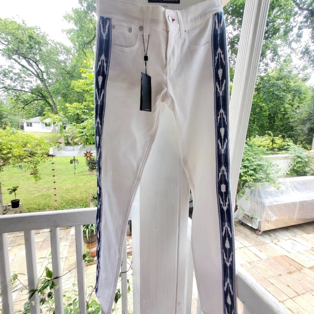 Ralph Lauren White Cropped Jeans with Navy Side Trim